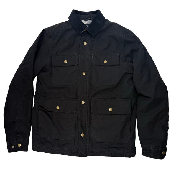 Old Navy Black Cozy Lined Plaid Black Jacket Corduroy Collar Men’s Small - Picture 1 of 9